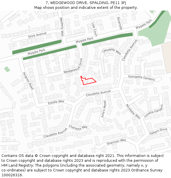 7, WEDGEWOOD DRIVE, SPALDING, PE11 3FJ: Location map and indicative extent of plot