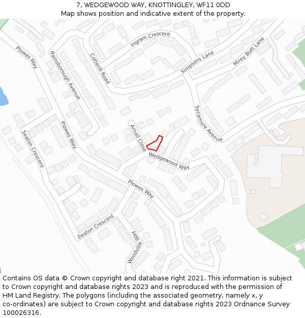 7, WEDGEWOOD WAY, KNOTTINGLEY, WF11 0DD: Location map and indicative extent of plot