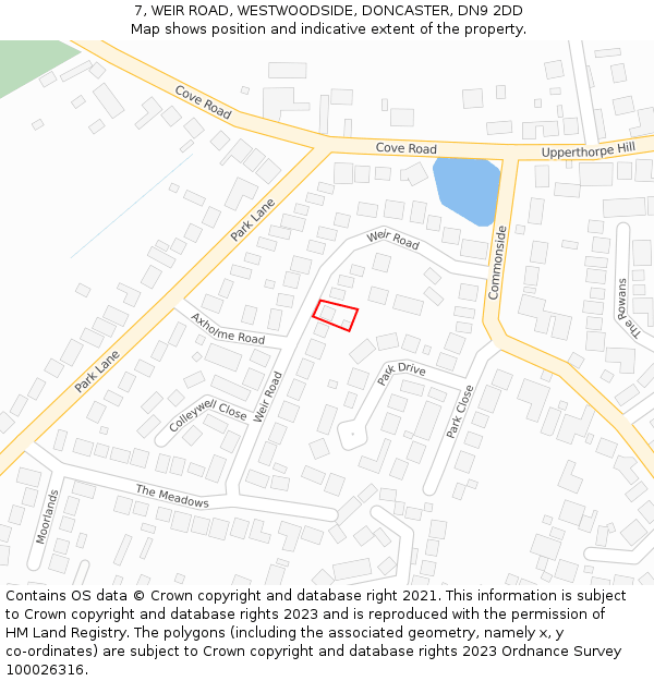 7, WEIR ROAD, WESTWOODSIDE, DONCASTER, DN9 2DD: Location map and indicative extent of plot