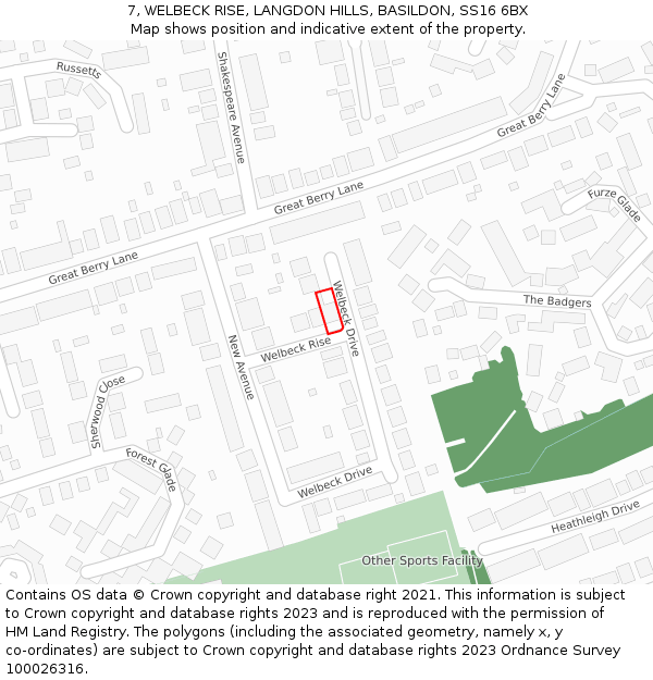 7, WELBECK RISE, LANGDON HILLS, BASILDON, SS16 6BX: Location map and indicative extent of plot