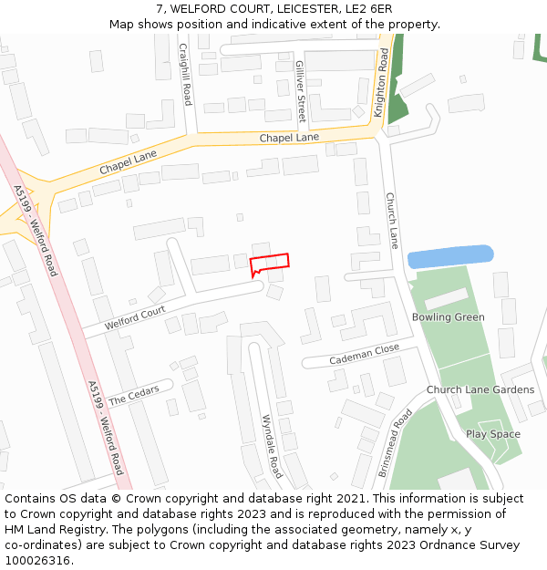 7, WELFORD COURT, LEICESTER, LE2 6ER: Location map and indicative extent of plot