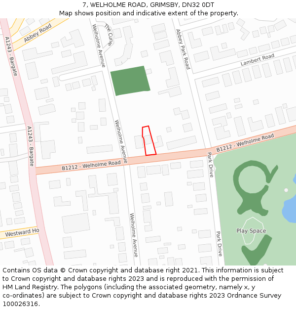 7, WELHOLME ROAD, GRIMSBY, DN32 0DT: Location map and indicative extent of plot