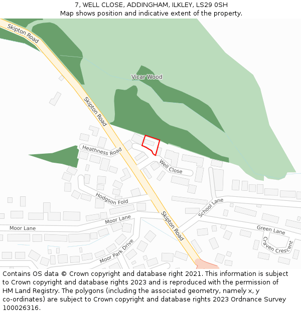 7, WELL CLOSE, ADDINGHAM, ILKLEY, LS29 0SH: Location map and indicative extent of plot