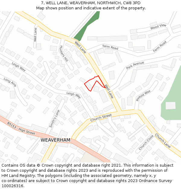 7, WELL LANE, WEAVERHAM, NORTHWICH, CW8 3PD: Location map and indicative extent of plot