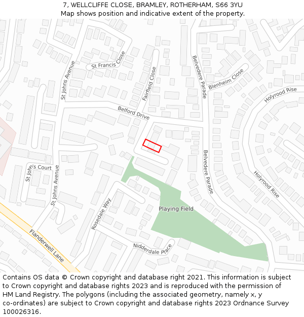 7, WELLCLIFFE CLOSE, BRAMLEY, ROTHERHAM, S66 3YU: Location map and indicative extent of plot