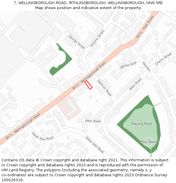 7, WELLINGBOROUGH ROAD, IRTHLINGBOROUGH, WELLINGBOROUGH, NN9 5RE: Location map and indicative extent of plot