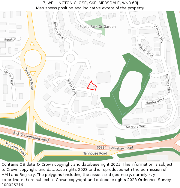 7, WELLINGTON CLOSE, SKELMERSDALE, WN8 6BJ: Location map and indicative extent of plot