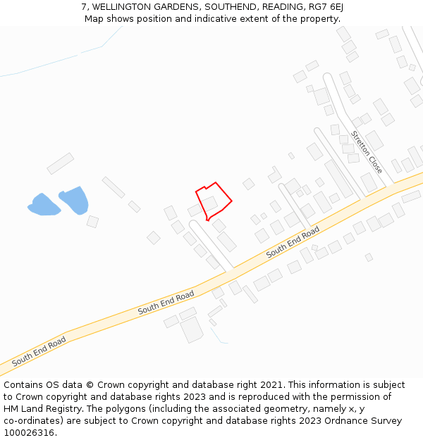 7, WELLINGTON GARDENS, SOUTHEND, READING, RG7 6EJ: Location map and indicative extent of plot