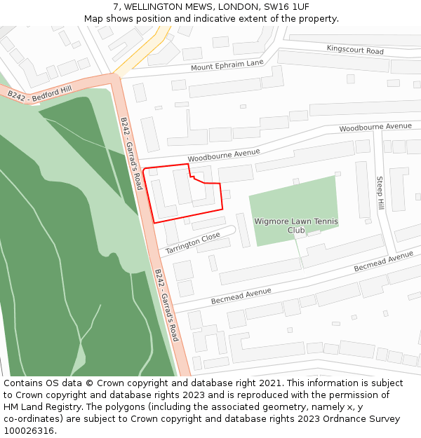 7, WELLINGTON MEWS, LONDON, SW16 1UF: Location map and indicative extent of plot