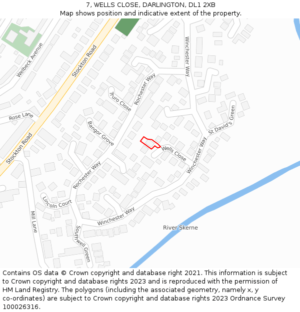 7, WELLS CLOSE, DARLINGTON, DL1 2XB: Location map and indicative extent of plot