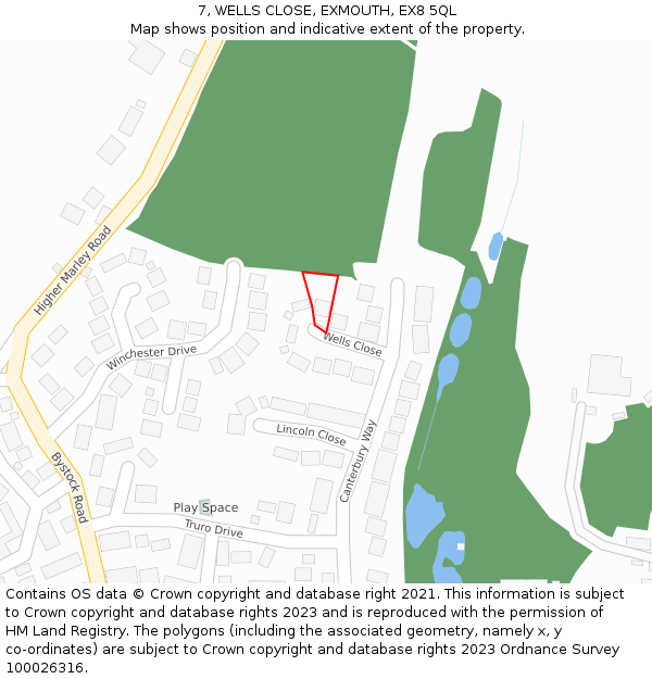 7, WELLS CLOSE, EXMOUTH, EX8 5QL: Location map and indicative extent of plot