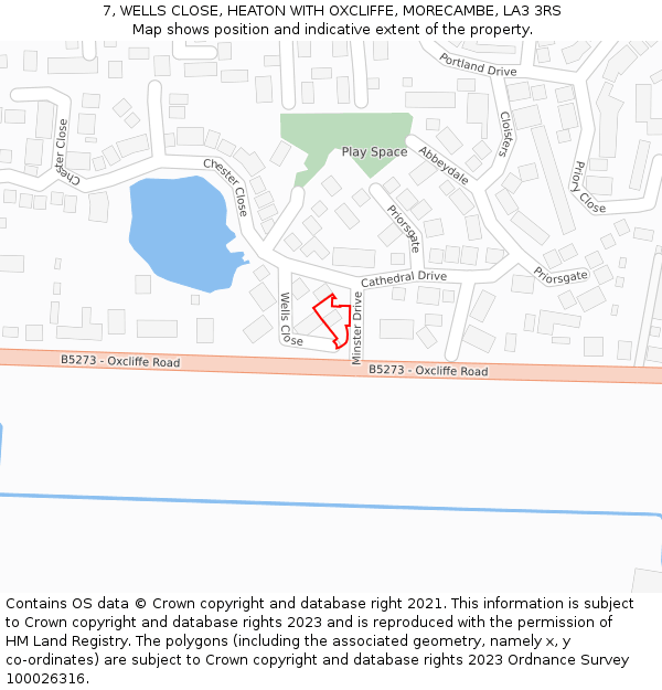 7, WELLS CLOSE, HEATON WITH OXCLIFFE, MORECAMBE, LA3 3RS: Location map and indicative extent of plot