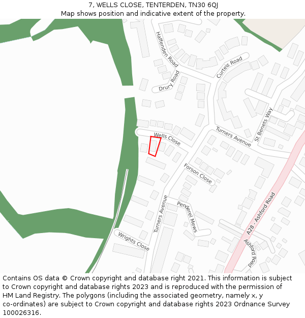 7, WELLS CLOSE, TENTERDEN, TN30 6QJ: Location map and indicative extent of plot