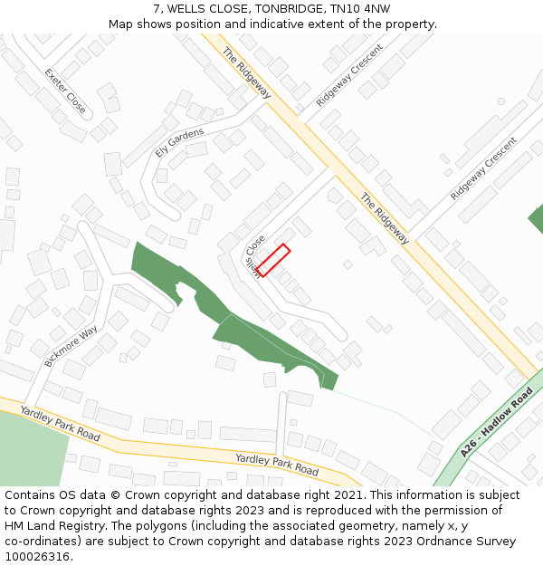 7, WELLS CLOSE, TONBRIDGE, TN10 4NW: Location map and indicative extent of plot
