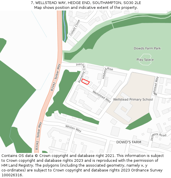 7, WELLSTEAD WAY, HEDGE END, SOUTHAMPTON, SO30 2LE: Location map and indicative extent of plot