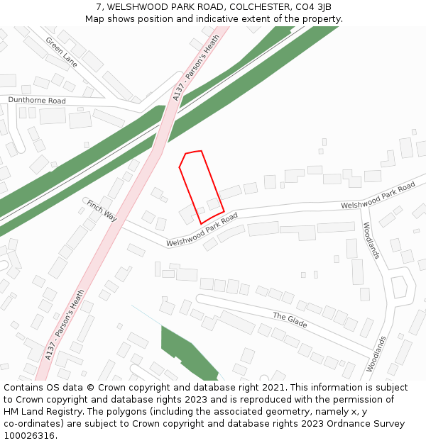 7, WELSHWOOD PARK ROAD, COLCHESTER, CO4 3JB: Location map and indicative extent of plot