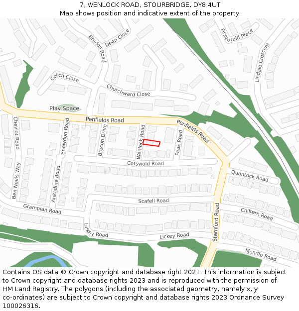 7, WENLOCK ROAD, STOURBRIDGE, DY8 4UT: Location map and indicative extent of plot