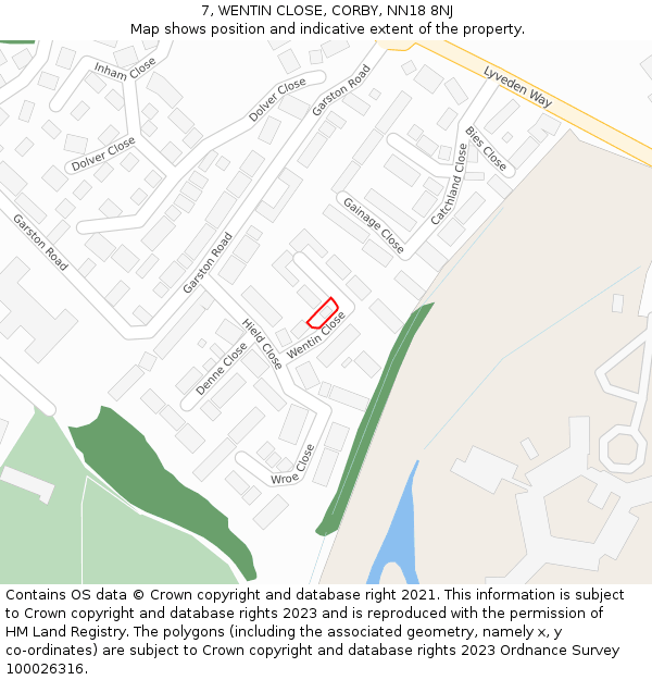 7, WENTIN CLOSE, CORBY, NN18 8NJ: Location map and indicative extent of plot