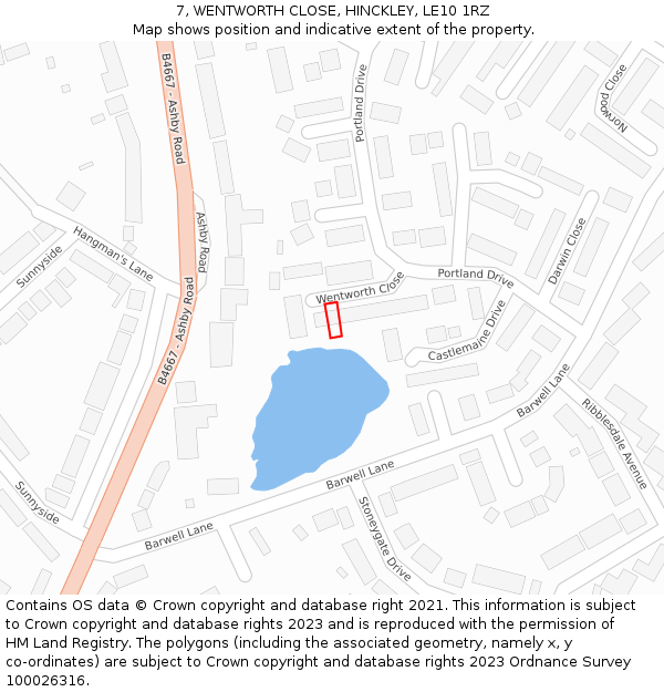 7, WENTWORTH CLOSE, HINCKLEY, LE10 1RZ: Location map and indicative extent of plot