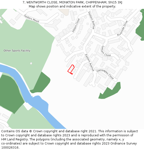 7, WENTWORTH CLOSE, MONKTON PARK, CHIPPENHAM, SN15 3XJ: Location map and indicative extent of plot