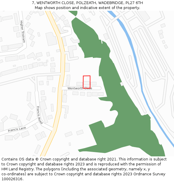 7, WENTWORTH CLOSE, POLZEATH, WADEBRIDGE, PL27 6TH: Location map and indicative extent of plot