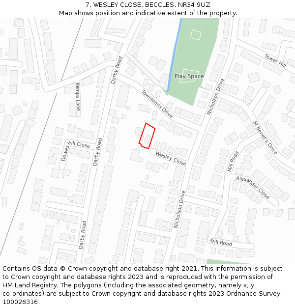 7, WESLEY CLOSE, BECCLES, NR34 9UZ: Location map and indicative extent of plot