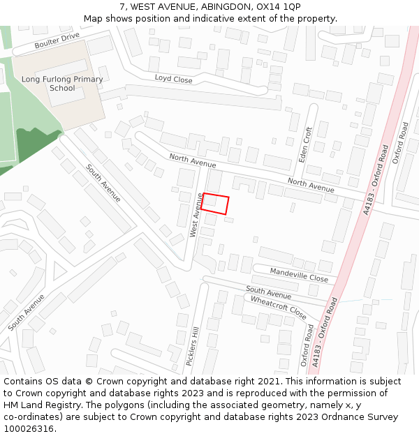 7, WEST AVENUE, ABINGDON, OX14 1QP: Location map and indicative extent of plot