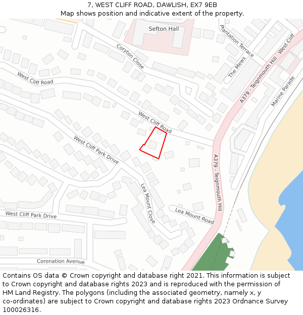 7, WEST CLIFF ROAD, DAWLISH, EX7 9EB: Location map and indicative extent of plot