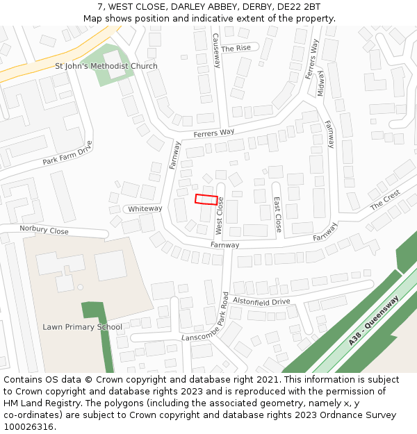 7, WEST CLOSE, DARLEY ABBEY, DERBY, DE22 2BT: Location map and indicative extent of plot