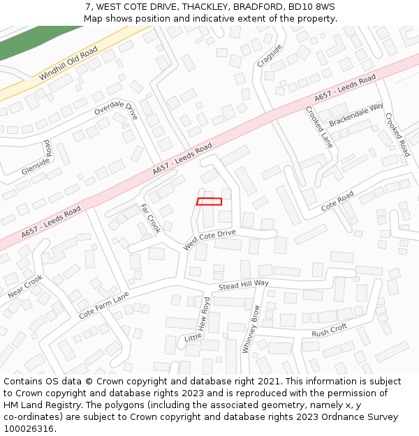 7, WEST COTE DRIVE, THACKLEY, BRADFORD, BD10 8WS: Location map and indicative extent of plot