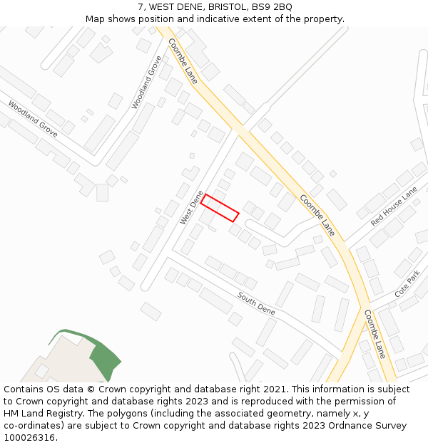 7, WEST DENE, BRISTOL, BS9 2BQ: Location map and indicative extent of plot