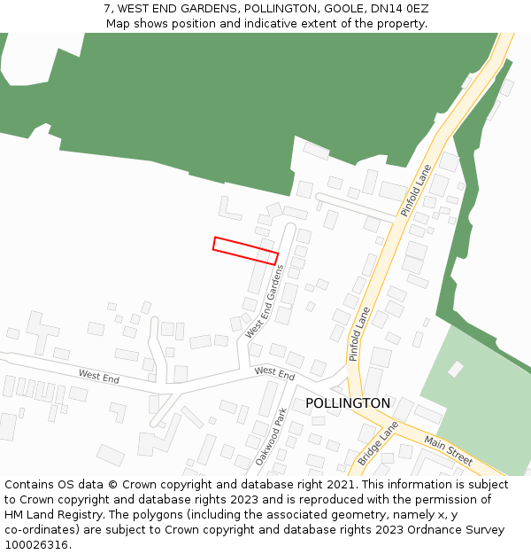 7, WEST END GARDENS, POLLINGTON, GOOLE, DN14 0EZ: Location map and indicative extent of plot