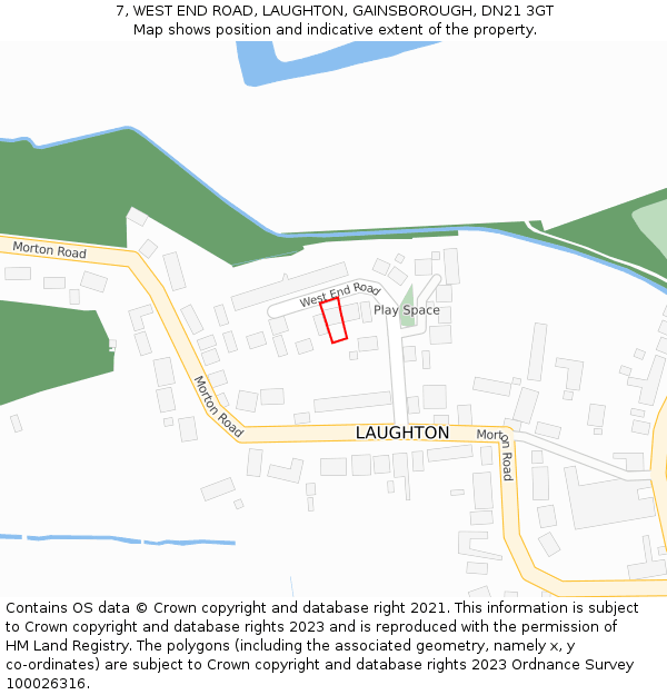 7, WEST END ROAD, LAUGHTON, GAINSBOROUGH, DN21 3GT: Location map and indicative extent of plot