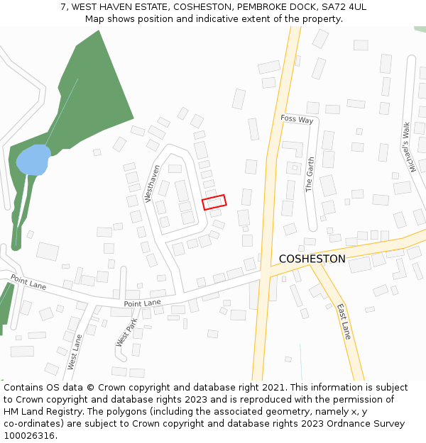 7, WEST HAVEN ESTATE, COSHESTON, PEMBROKE DOCK, SA72 4UL: Location map and indicative extent of plot