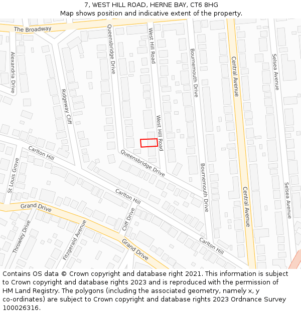 7, WEST HILL ROAD, HERNE BAY, CT6 8HG: Location map and indicative extent of plot