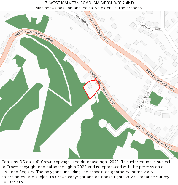 7, WEST MALVERN ROAD, MALVERN, WR14 4ND: Location map and indicative extent of plot