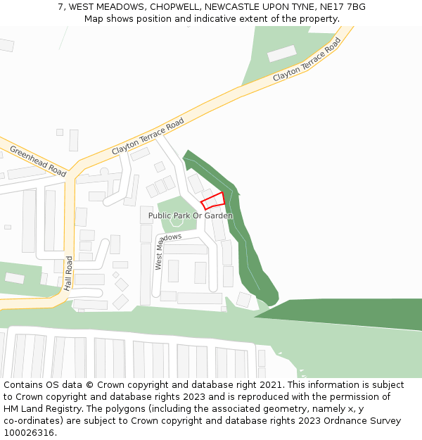 7, WEST MEADOWS, CHOPWELL, NEWCASTLE UPON TYNE, NE17 7BG: Location map and indicative extent of plot