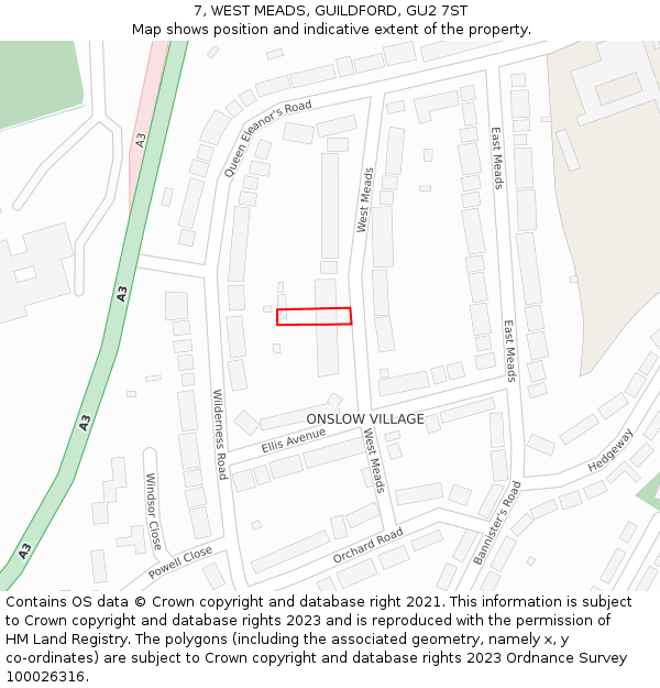 7, WEST MEADS, GUILDFORD, GU2 7ST: Location map and indicative extent of plot