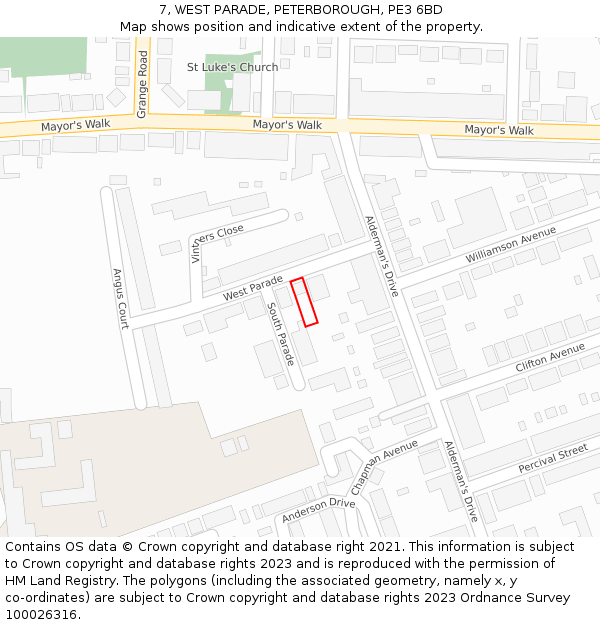 7, WEST PARADE, PETERBOROUGH, PE3 6BD: Location map and indicative extent of plot