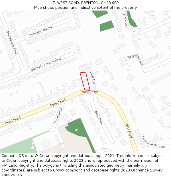 7, WEST ROAD, PRENTON, CH43 9RP: Location map and indicative extent of plot