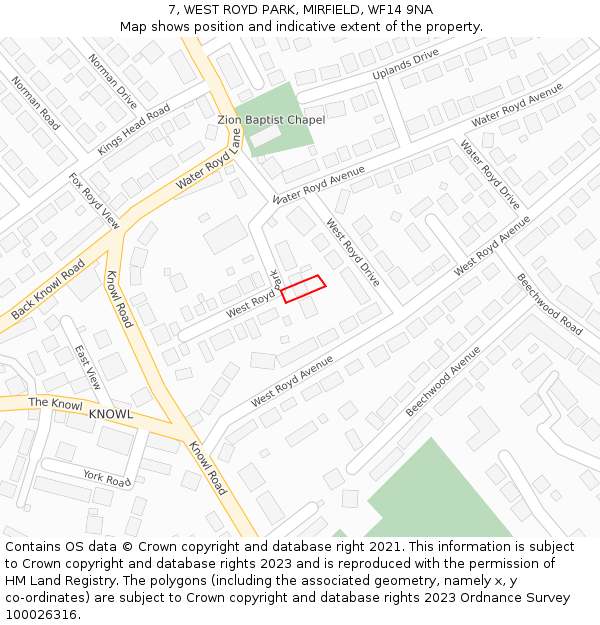 7, WEST ROYD PARK, MIRFIELD, WF14 9NA: Location map and indicative extent of plot