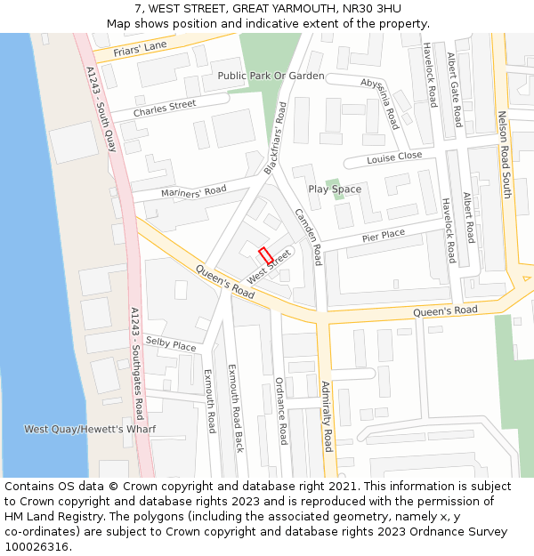 7, WEST STREET, GREAT YARMOUTH, NR30 3HU: Location map and indicative extent of plot