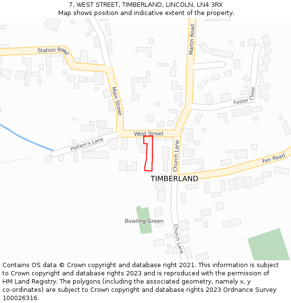 7, WEST STREET, TIMBERLAND, LINCOLN, LN4 3RX: Location map and indicative extent of plot
