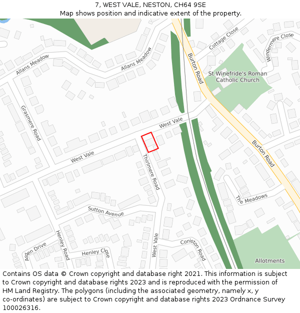 7, WEST VALE, NESTON, CH64 9SE: Location map and indicative extent of plot