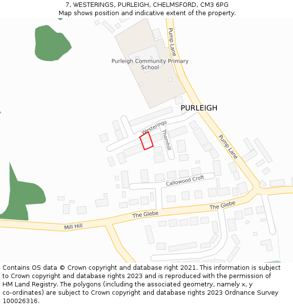 7, WESTERINGS, PURLEIGH, CHELMSFORD, CM3 6PG: Location map and indicative extent of plot