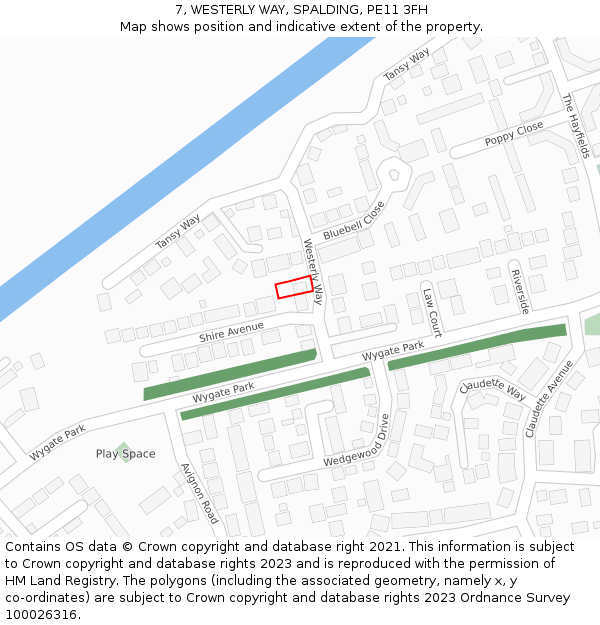 7, WESTERLY WAY, SPALDING, PE11 3FH: Location map and indicative extent of plot