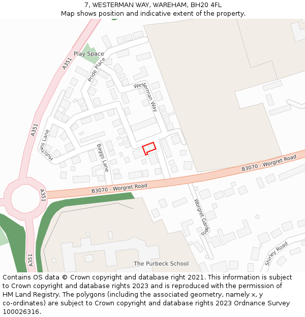 7, WESTERMAN WAY, WAREHAM, BH20 4FL: Location map and indicative extent of plot