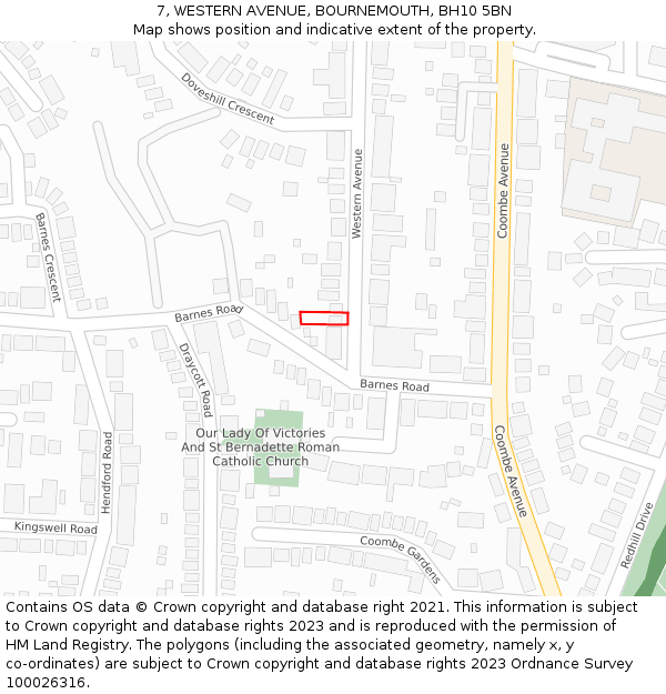 7, WESTERN AVENUE, BOURNEMOUTH, BH10 5BN: Location map and indicative extent of plot