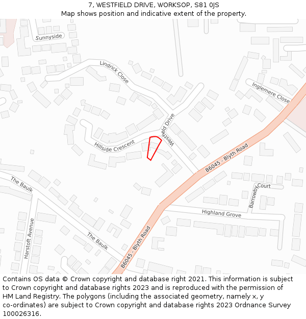 7, WESTFIELD DRIVE, WORKSOP, S81 0JS: Location map and indicative extent of plot
