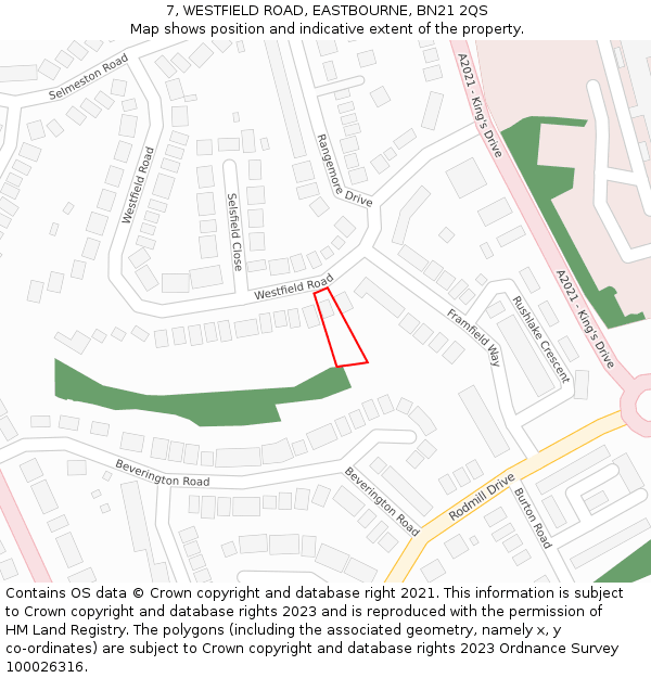 7, WESTFIELD ROAD, EASTBOURNE, BN21 2QS: Location map and indicative extent of plot